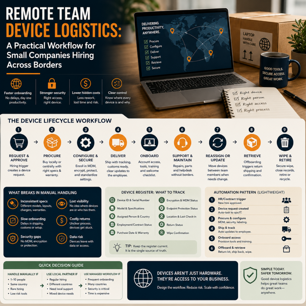 Remote Team Device Logistics A Practical Workflow for Small Companies Hiring Across Borders Remote Team Device Logistics: A Practical Workflow for Small Companies Hiring Across Borders