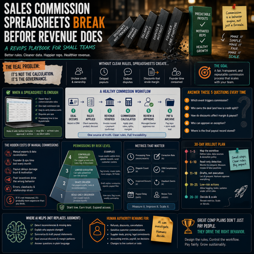 Sales commission spreadsheets break before revenue does: a RevOps playbook for small teams