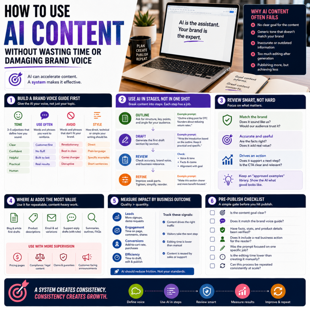 How to Use AI Content Without Wasting Time or Damaging Brand Voice