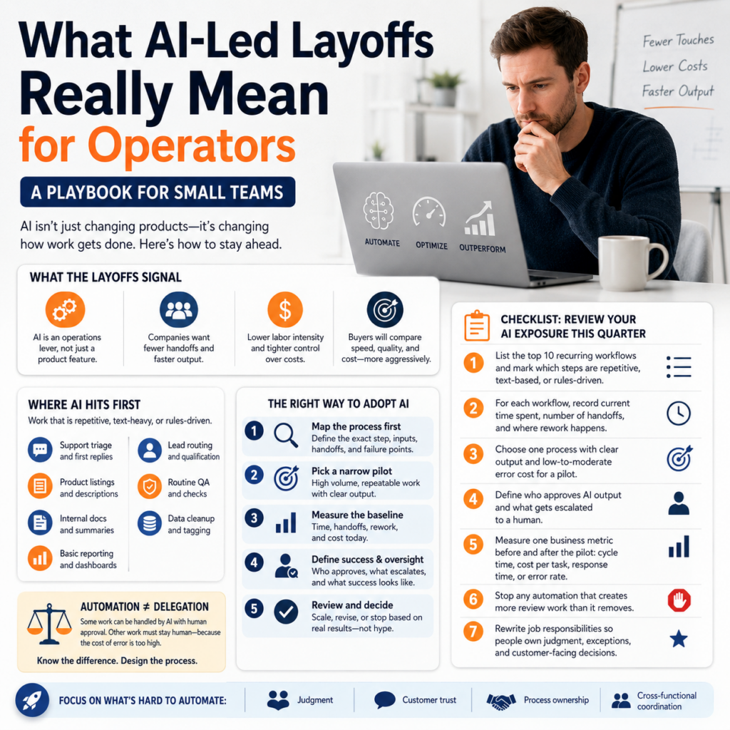What AI-led layoffs really mean for operators: a playbook for small teams