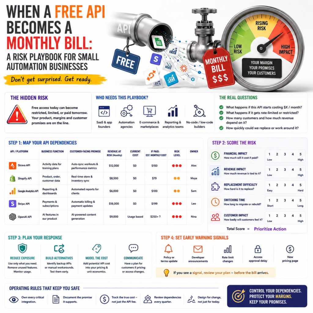 When a Free API Becomes a Monthly Bill: A Risk Playbook for Small Automation Businesses