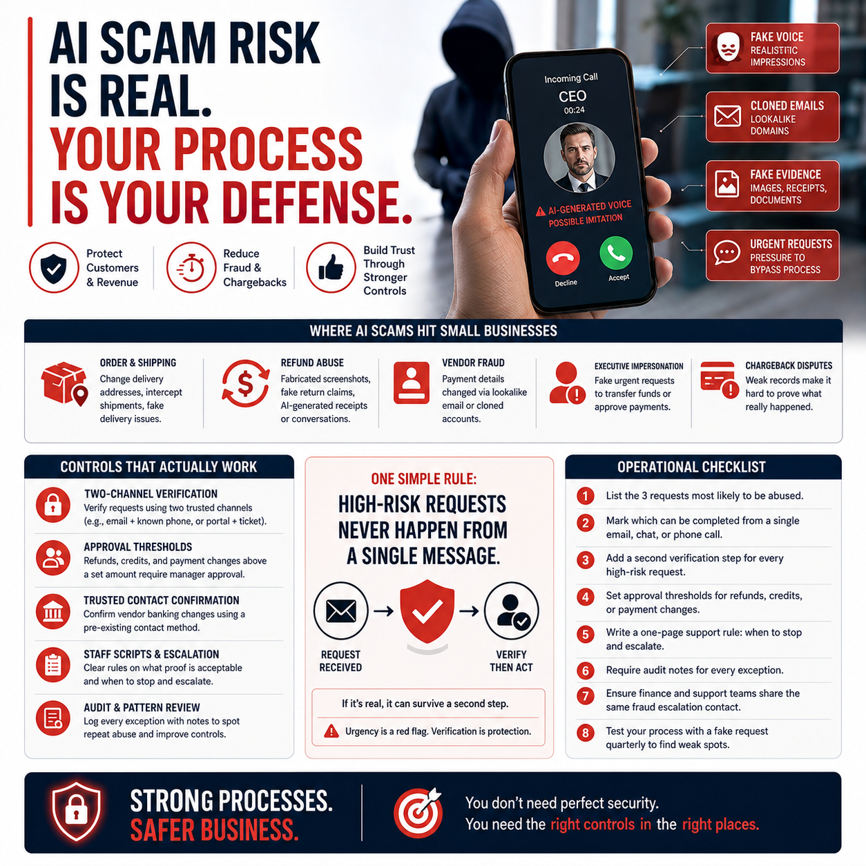 How Small Businesses Should Respond to AI Scam Risk: Customer Verification, Refund Rules, and Operational Controls