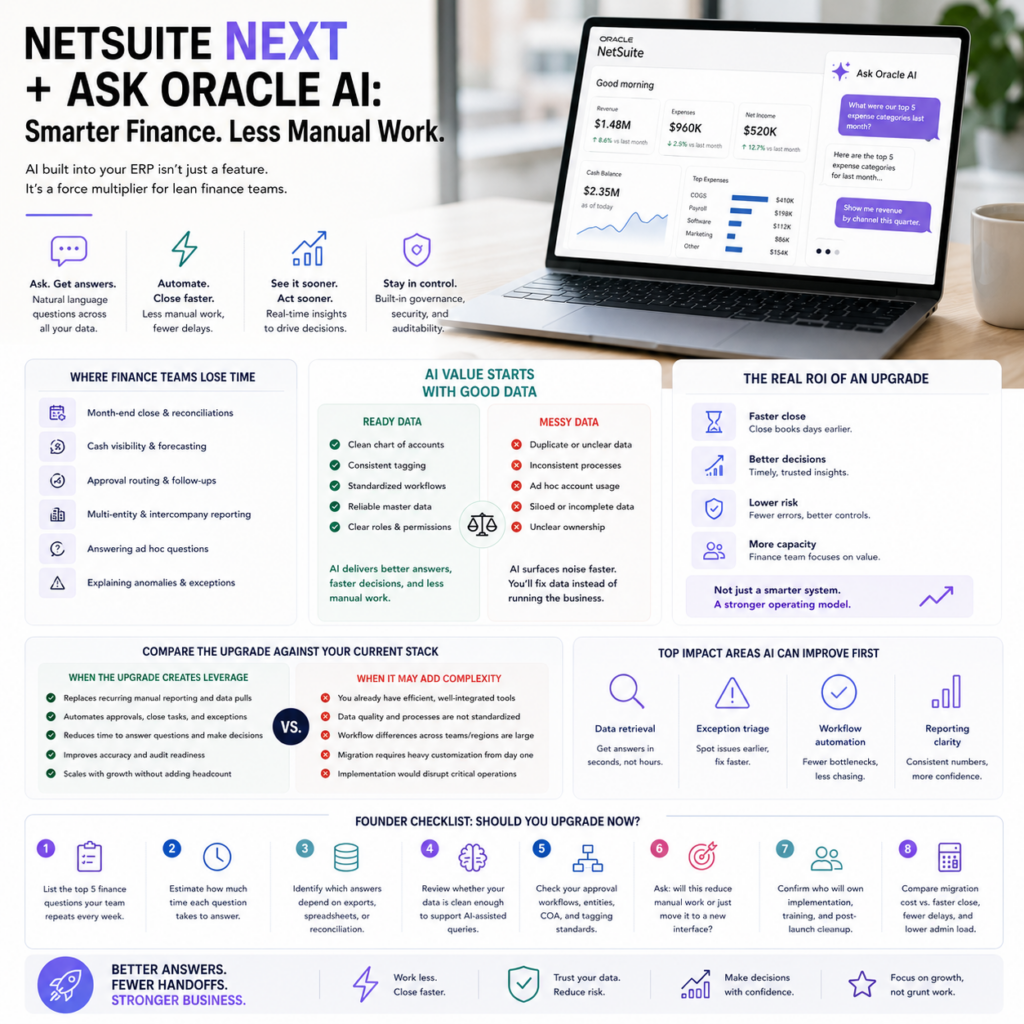 NetSuite Next and Ask Oracle AI What Small Businesses Should Evaluate Before Upgrading NetSuite Next and Ask Oracle AI: What Small Businesses Should Evaluate Before Upgrading