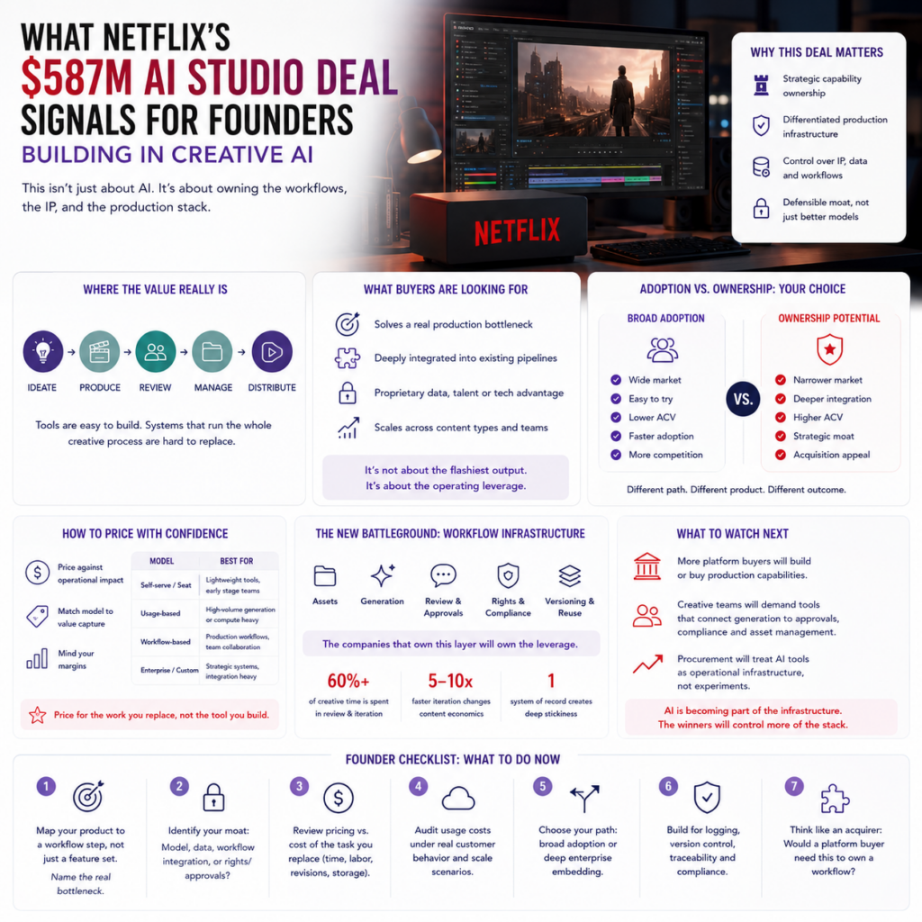 What Netflix’s $587M AI Studio Deal Signals for Founders Building in Creative AI What Netflix’s $587M AI Studio Deal Signals for Founders Building in Creative AI