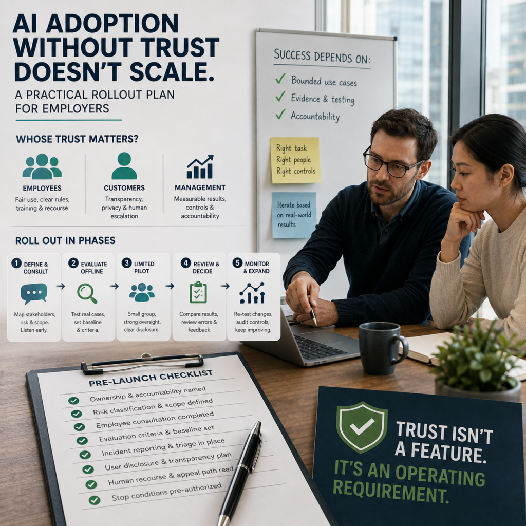 AI Adoption Has a Trust Problem: A Practical Rollout Plan for Employers