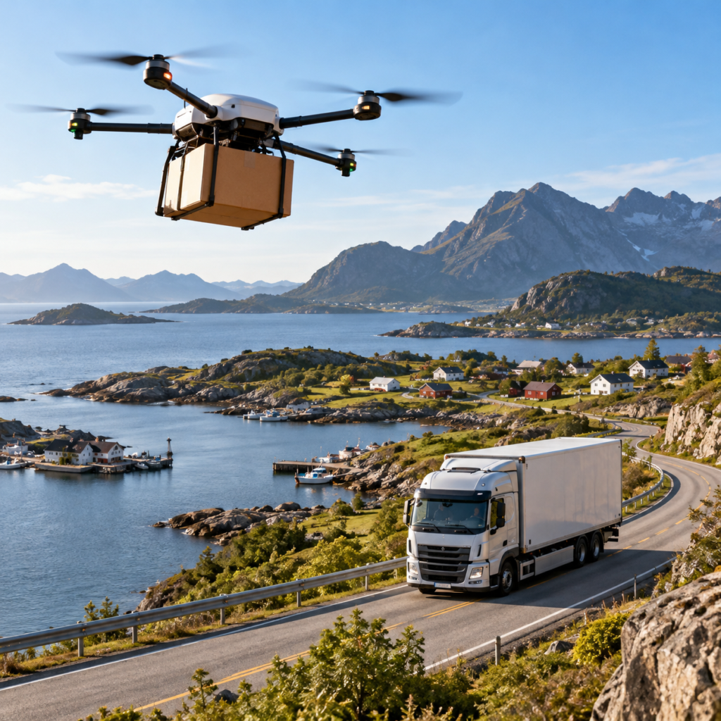 Drone and Truck Over Coastal Village Drone Delivery Versus Trucks: How to Find Routes Where the Economics May Work