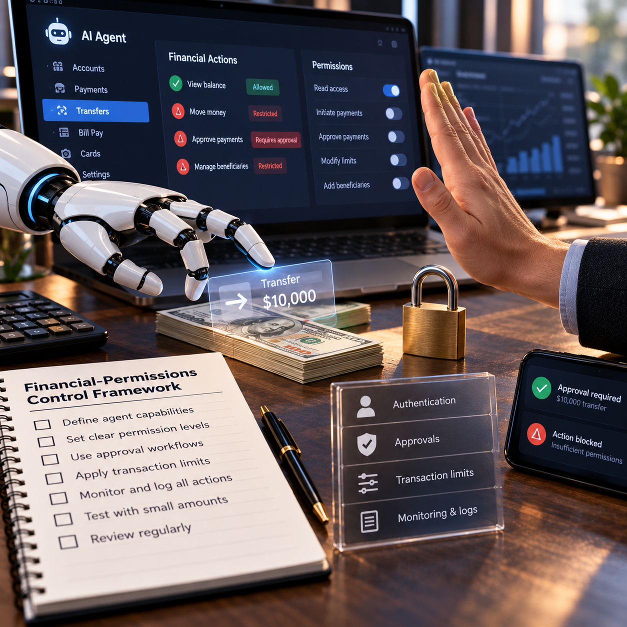 Human Oversight Blocks AI Transfer Before Letting an AI Agent Move Money: A Financial-Permissions Control Framework